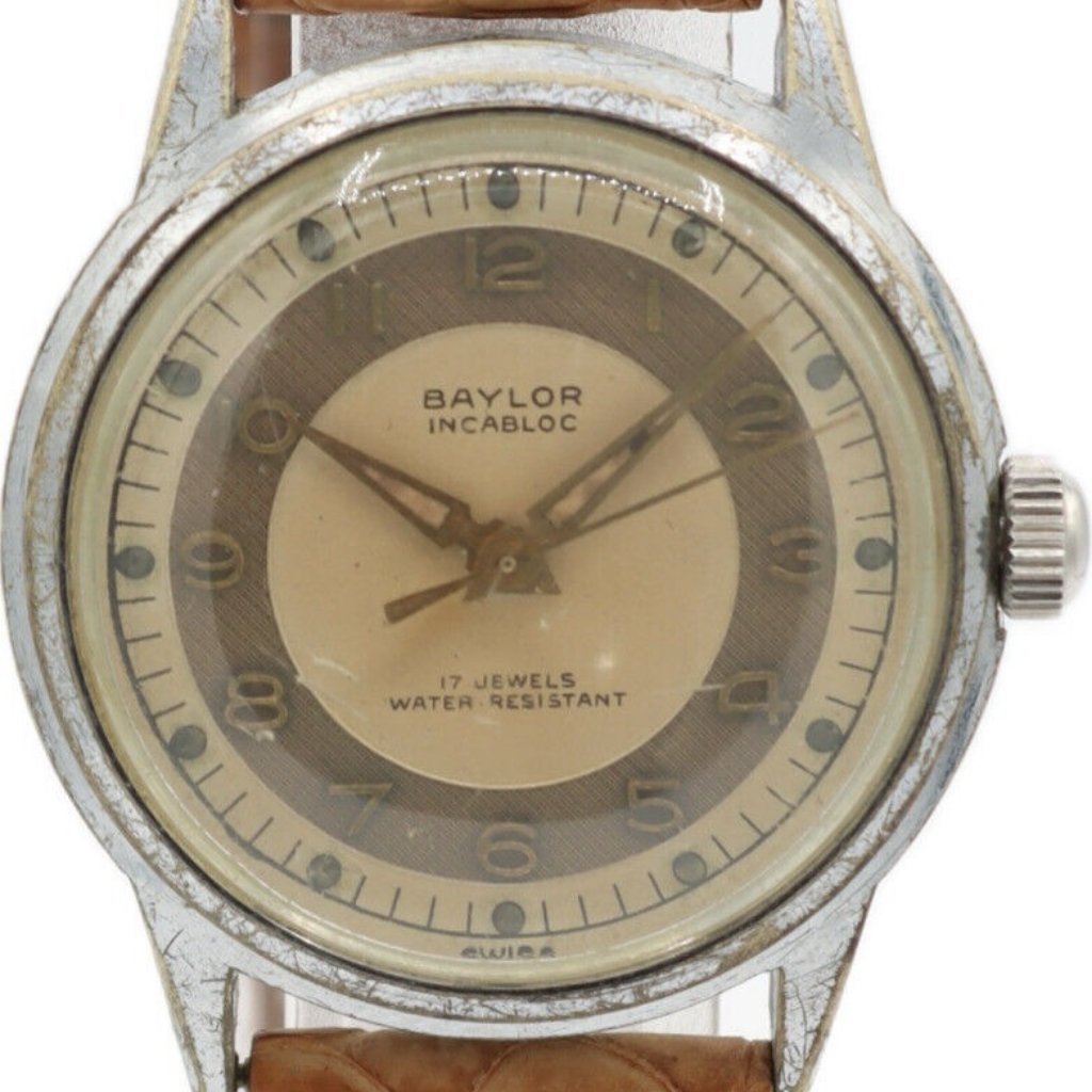 Vintage 30mm Baylor Bullseye 17 Jewel Men's Wristwatch As 1107 Swiss Made Steel